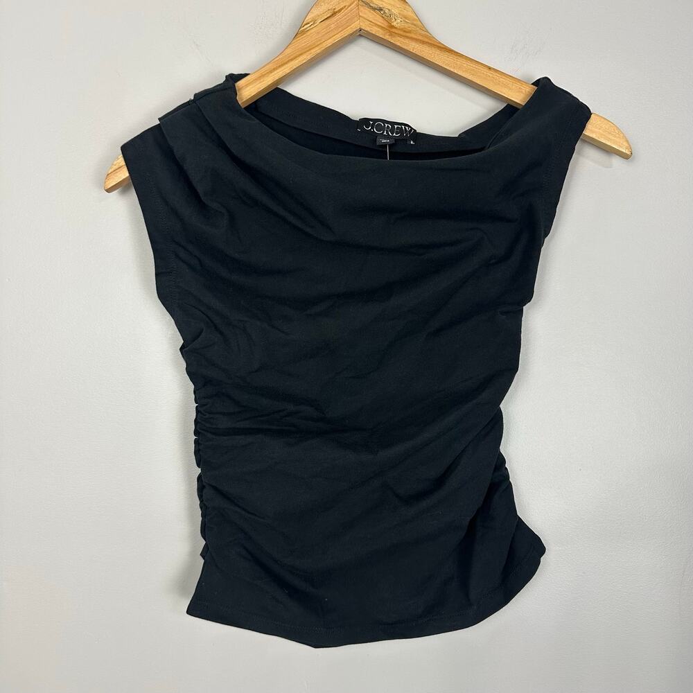 J.CREW Stretch Cotton Sleeveless Boatneck Ruched Y2K Top XXS NWT Minimalist